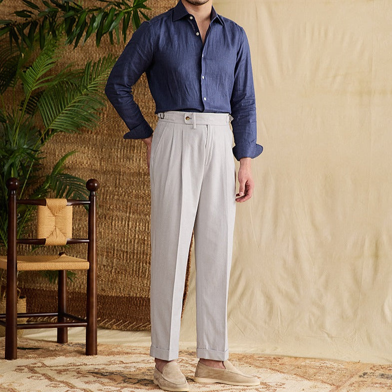Monaco Linen Çift Kat Düz Kesim Pantolon