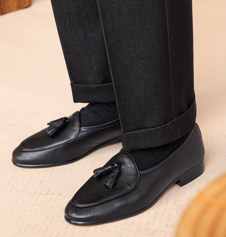 Püsküllü Çakıl Taşı Derisi Belçika Loafer