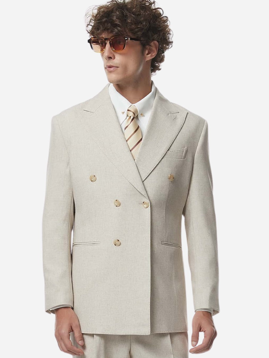 Fransız Çift Düğmeli Keten Blazer