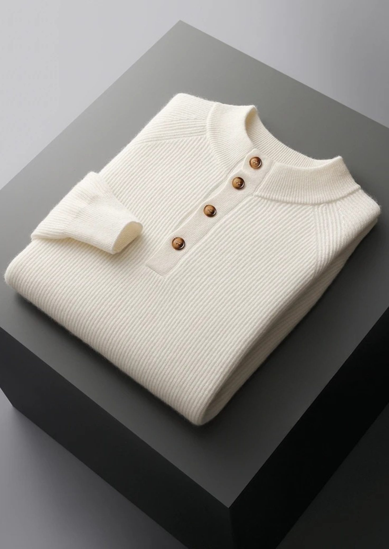 Premium Kaşmir Klasik Çizgili Henley Kazak