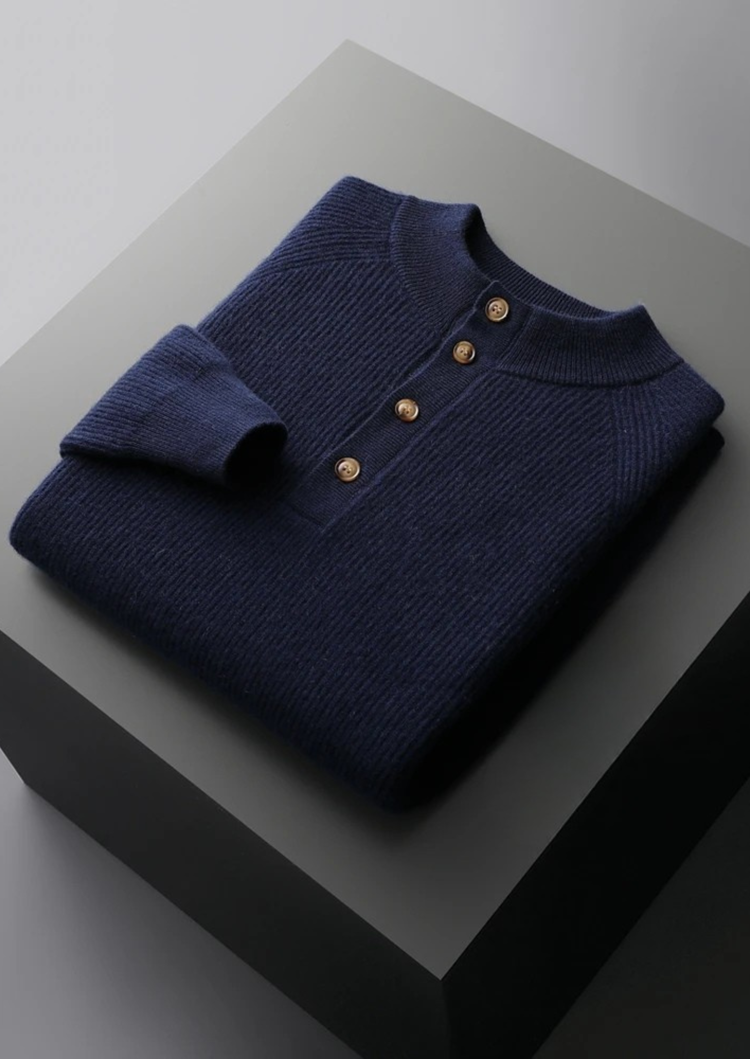 Premium Kaşmir Klasik Çizgili Henley Kazak