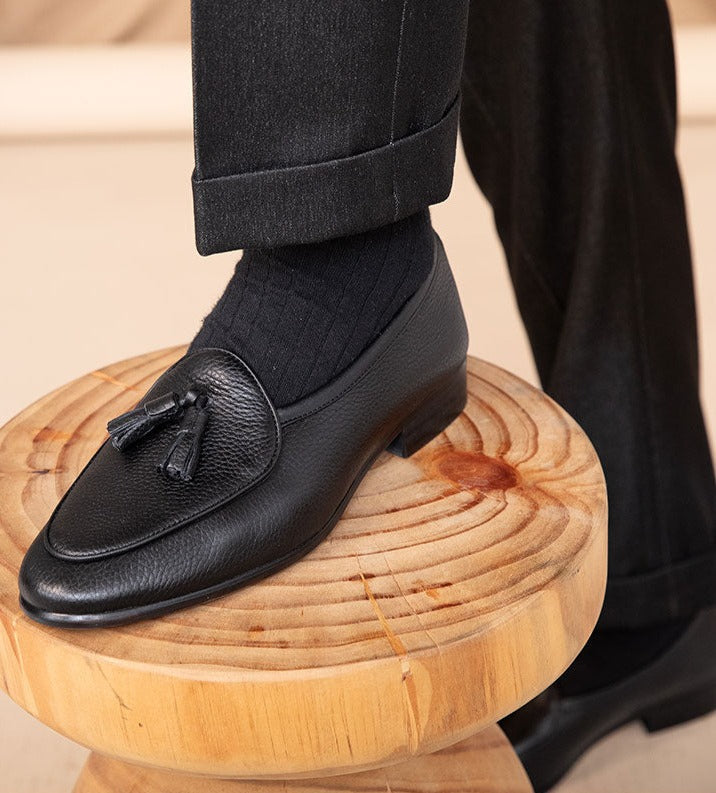 Püsküllü Çakıl Taşı Derisi Belçika Loafer