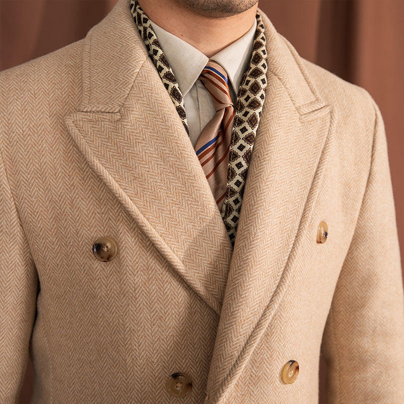 Palazzo Yün Karışımlı Herringbone Polo Yaka Kaban