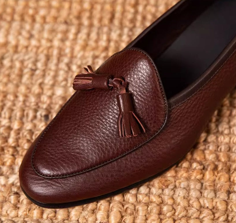 Püsküllü Çakıl Taşı Derisi Belçika Loafer