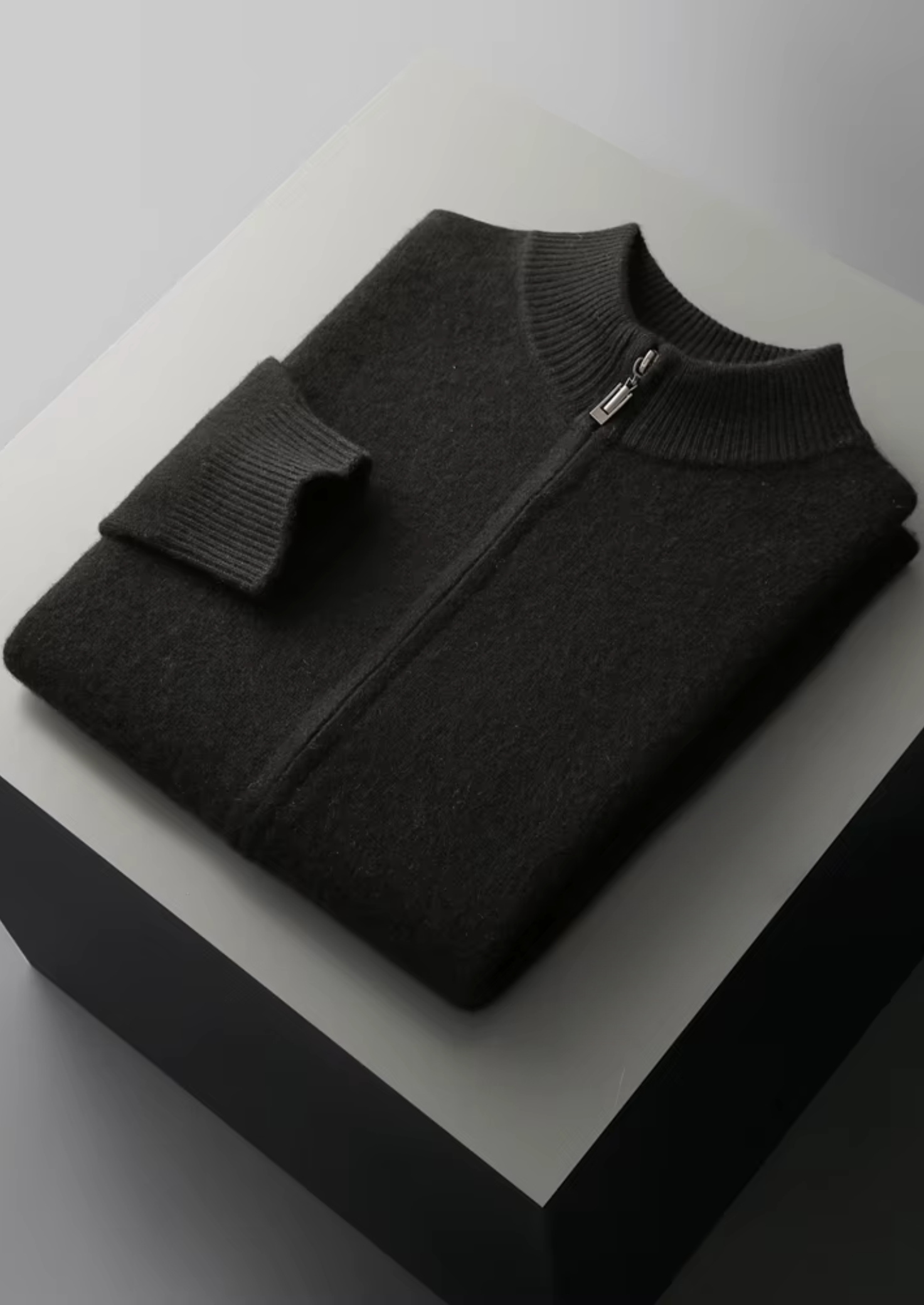 Saf Ekstra İnce Merino Yünü Fermuarlı Hırka