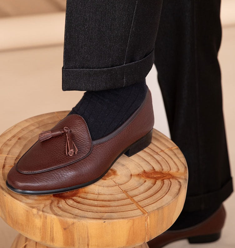 Püsküllü Çakıl Taşı Derisi Belçika Loafer