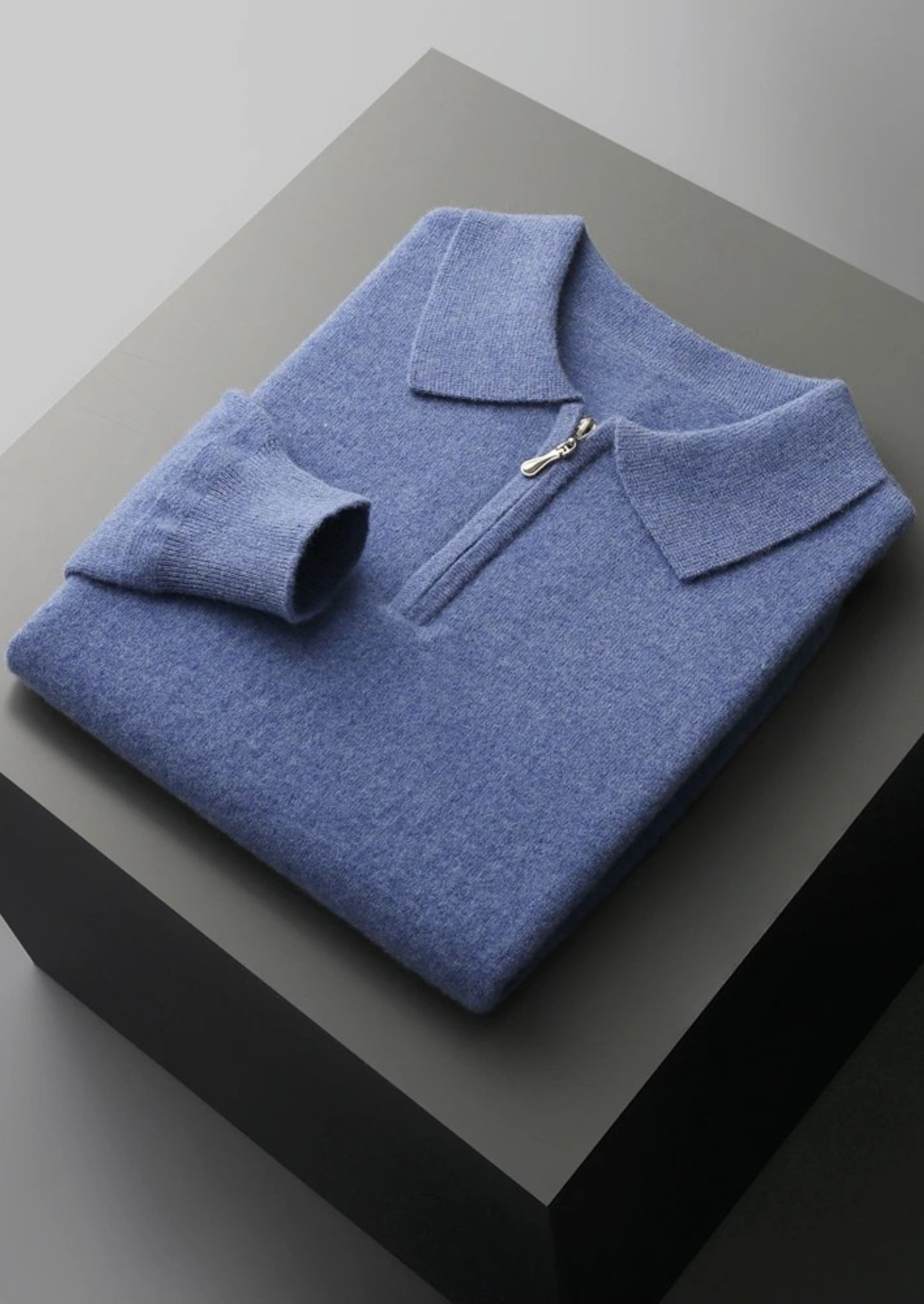 Ekstra İnce Merino Yünü Yarım Fermuarlı Polo Kazak