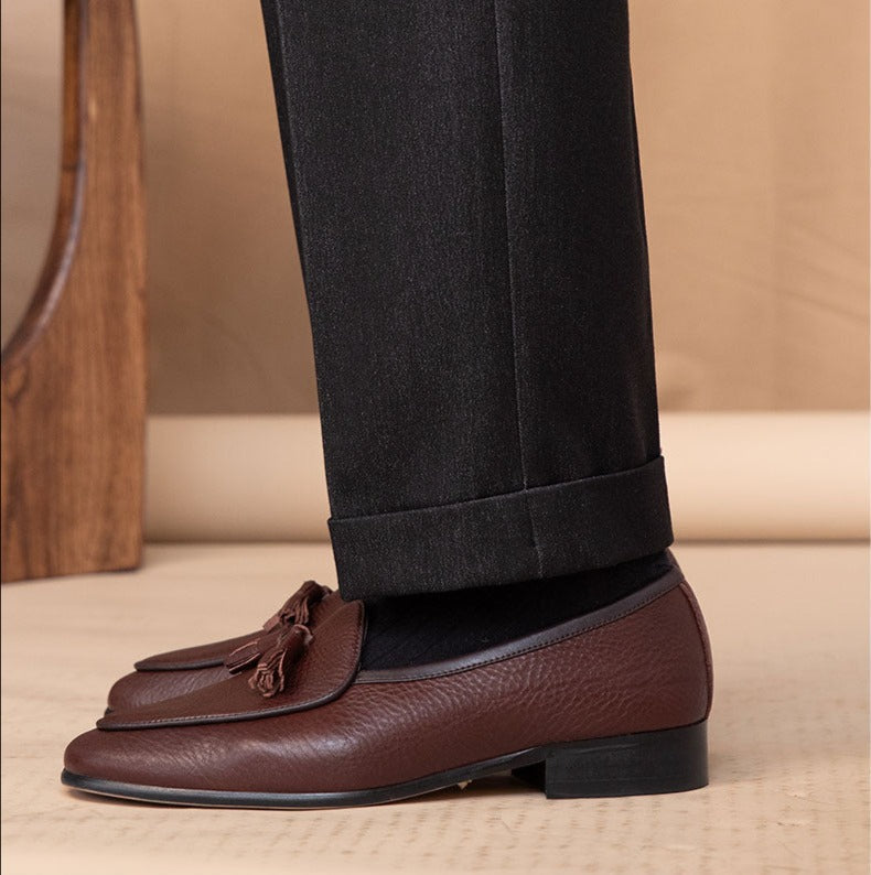 Püsküllü Çakıl Taşı Derisi Belçika Loafer