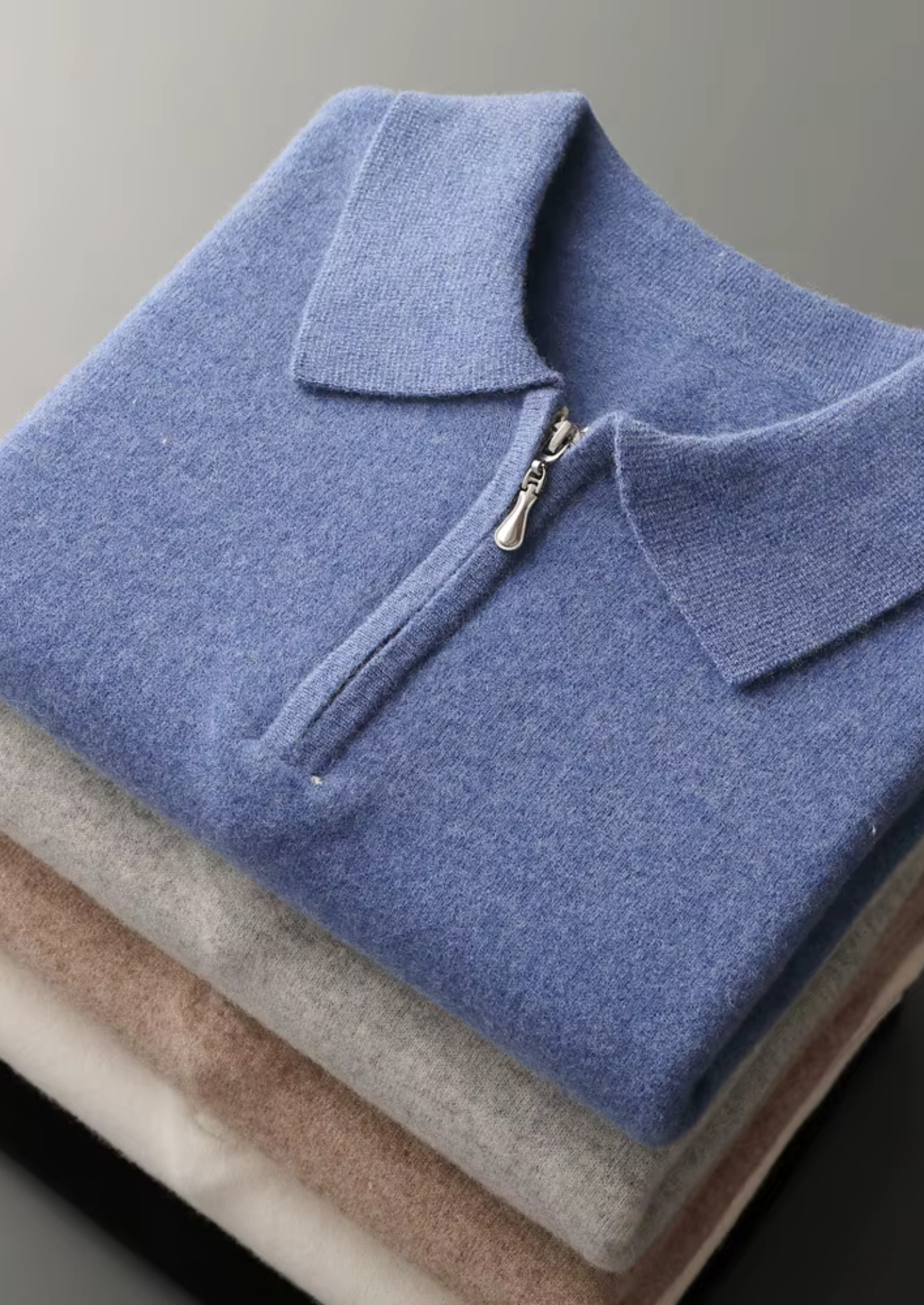 Ekstra İnce Merino Yünü Yarım Fermuarlı Polo Kazak