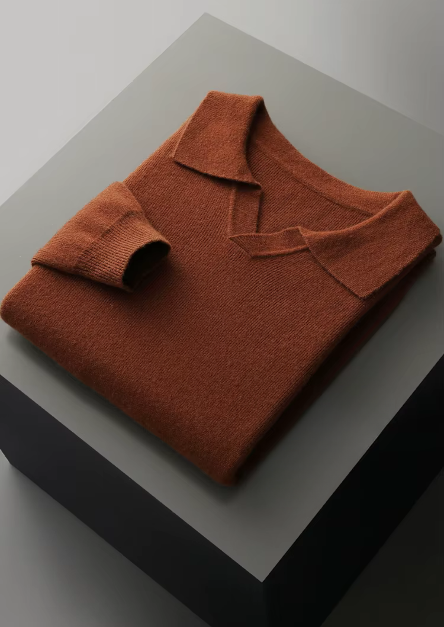 Saf Ekstra İnce Merino Yünü Çizgili Düğmesiz Polo