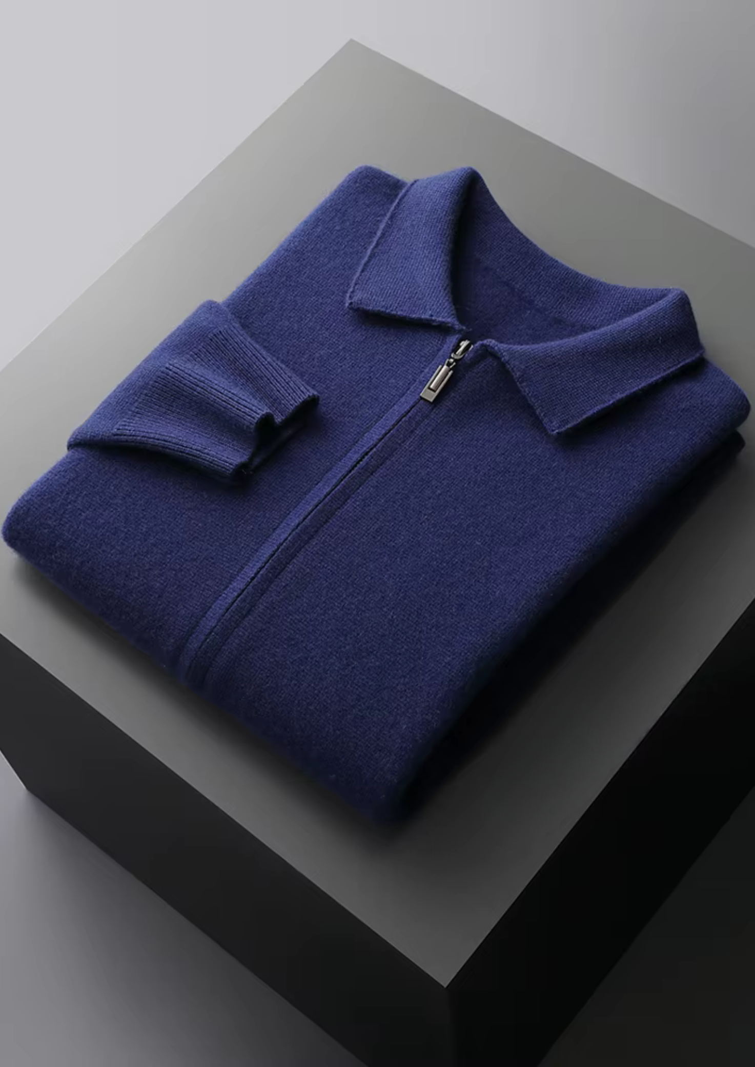 Saf Ekstra İnce Merino Yünü Fermuarlı Polo Hırka