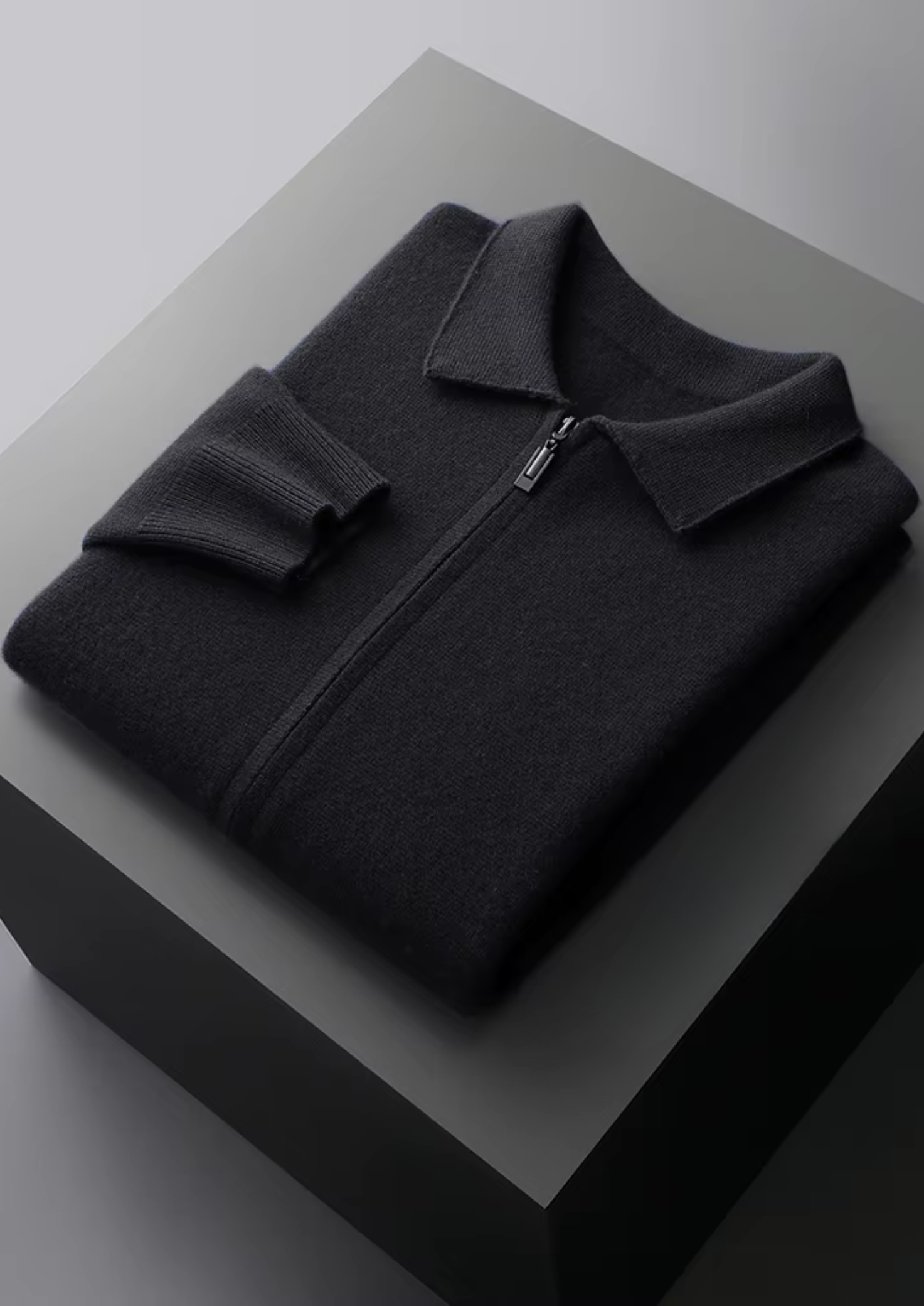 Saf Ekstra İnce Merino Yünü Fermuarlı Polo Hırka