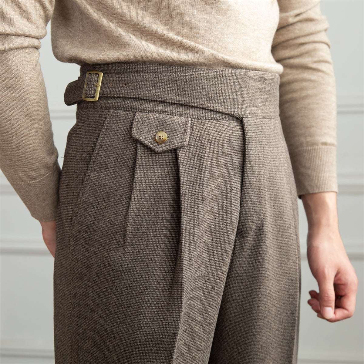Surrey Dokulu Houndstooth Düz Kesim Pantolon