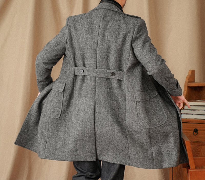 Napoli Herringbone Çift Düğmeli Yün Kaban