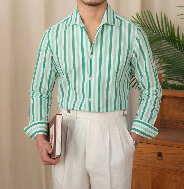 Amalfi Çizgili Pamuk Uzun Kollu Gömlek - Martin Milano