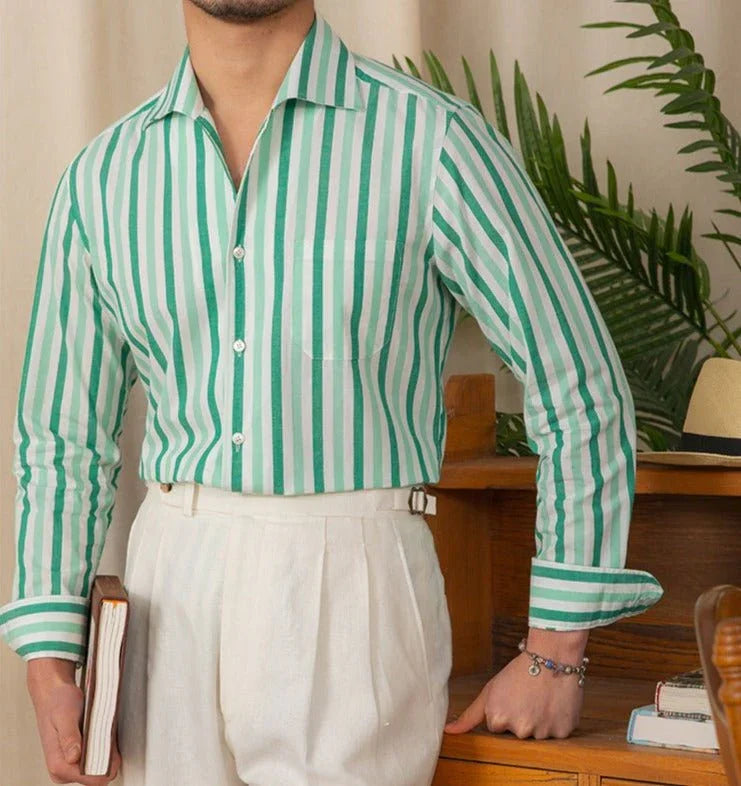 Amalfi Çizgili Pamuk Uzun Kollu Gömlek - Martin Milano