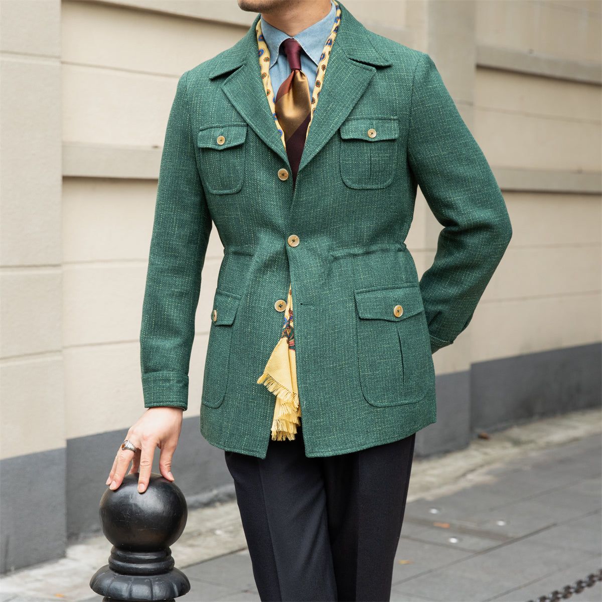 Dokulu Houndstooth Milano Takım Yaka Ceket