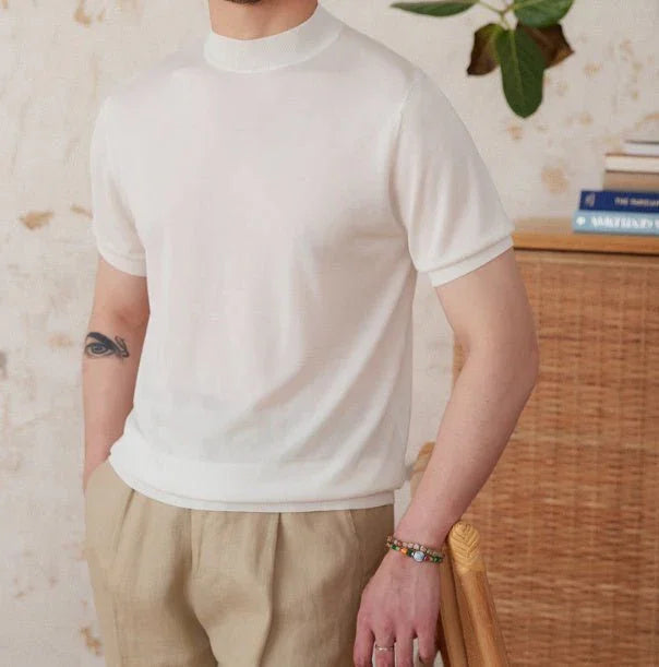 Basic Boğazlı İpek Karışımlı Triko Tişört - Martin Milano