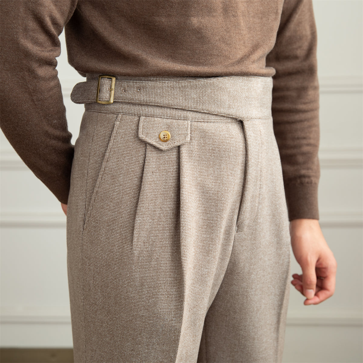 Surrey Dokulu Houndstooth Düz Kesim Pantolon
