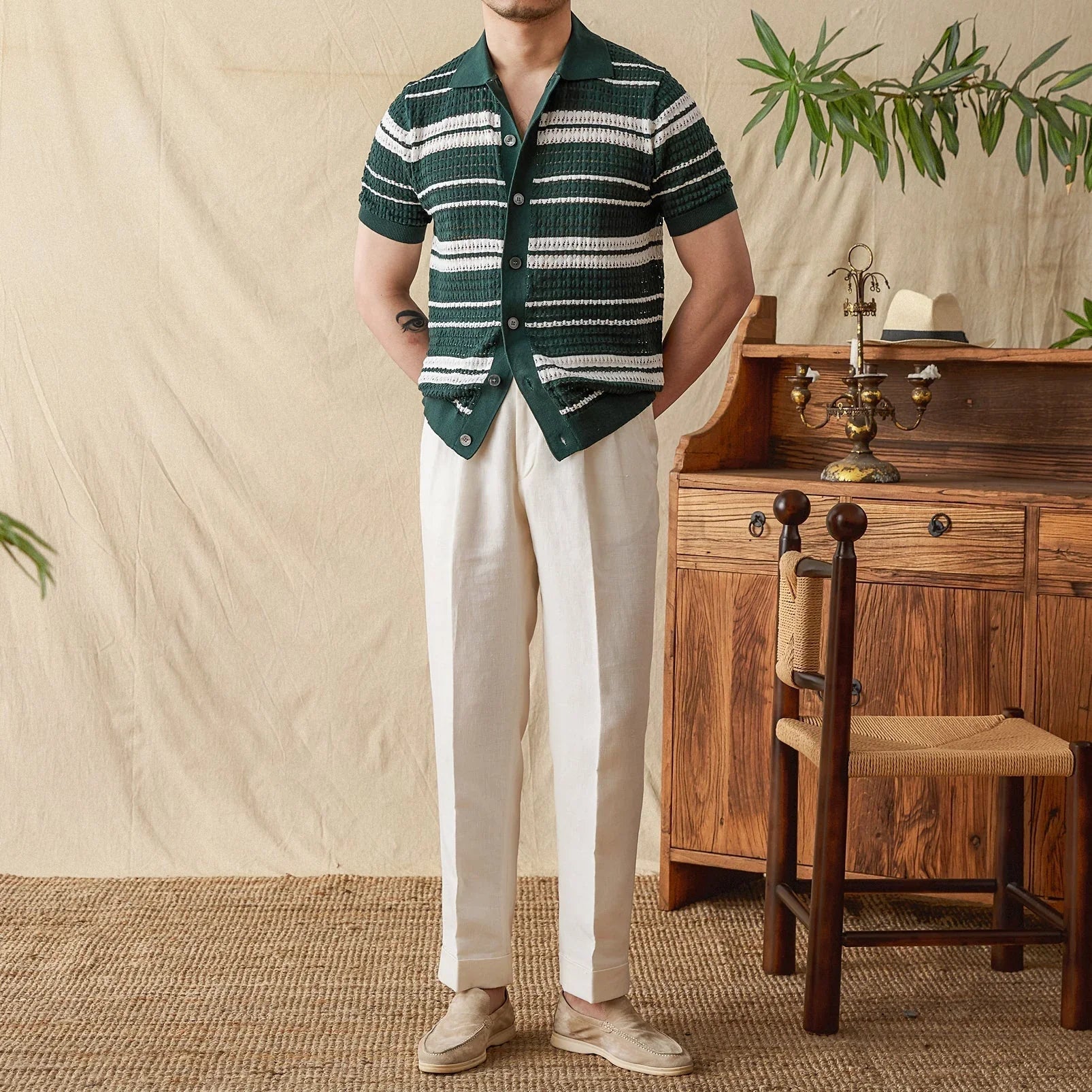 Beaune Pamuk Jakarlı Örme Kısa Kollu Gömlek - Martin Milano