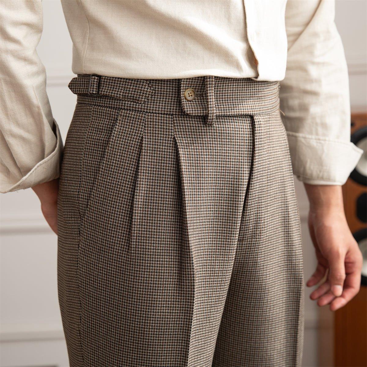 Cambridge Houndstooth Düz Kesim Pilili Pantolon - Martin Milano