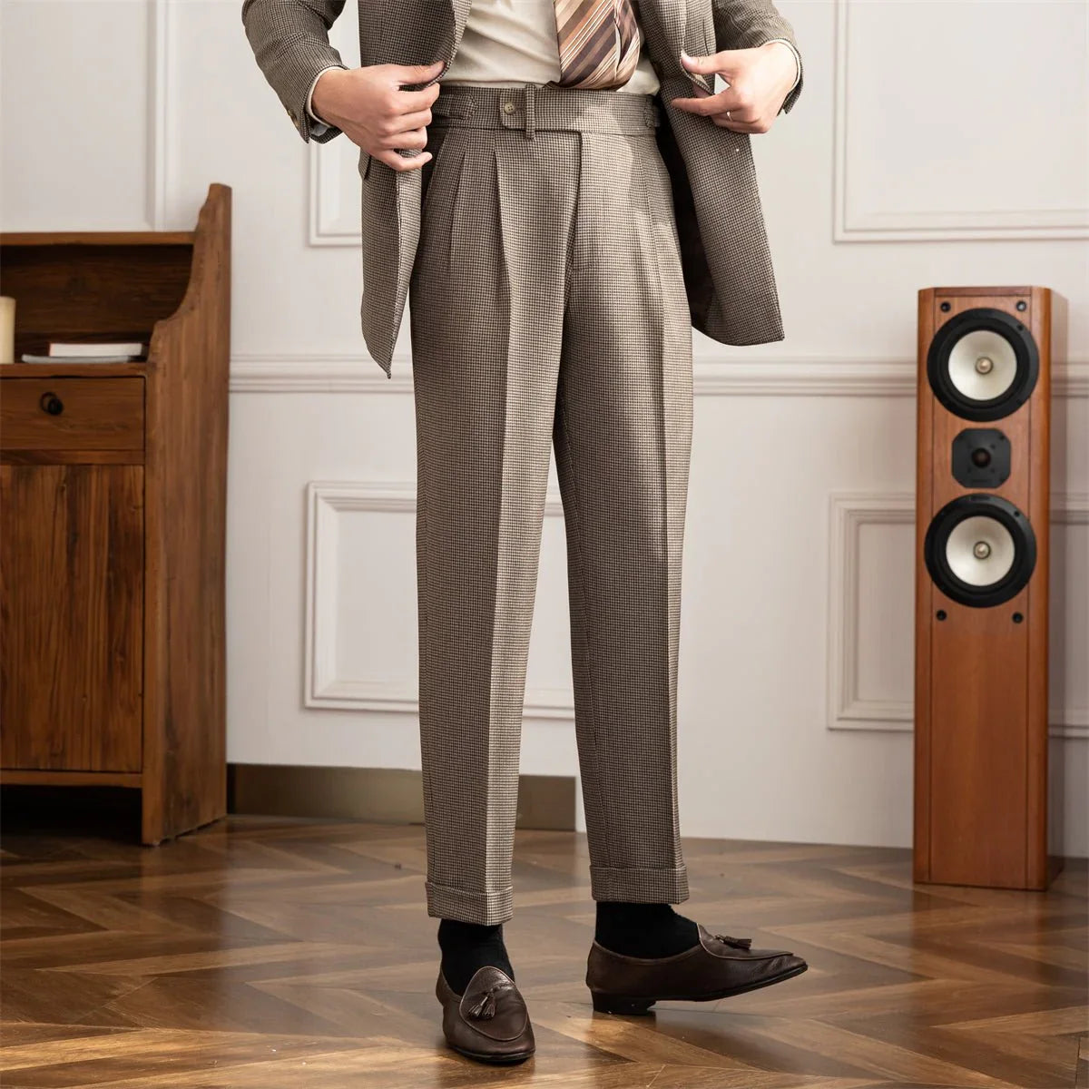 Cambridge Houndstooth Düz Kesim Pilili Pantolon - Martin Milano