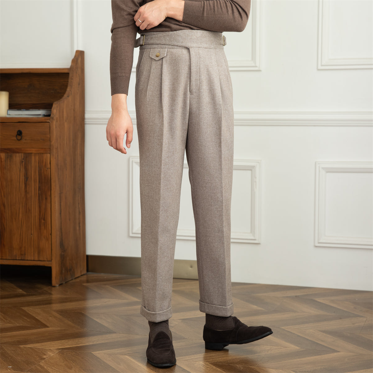 Surrey Dokulu Houndstooth Düz Kesim Pantolon