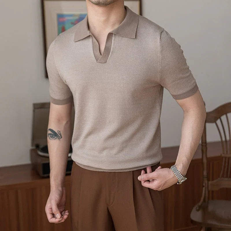 Düğmesiz Petek İşlemeli Kontrast Örme Polo - Martin Milano