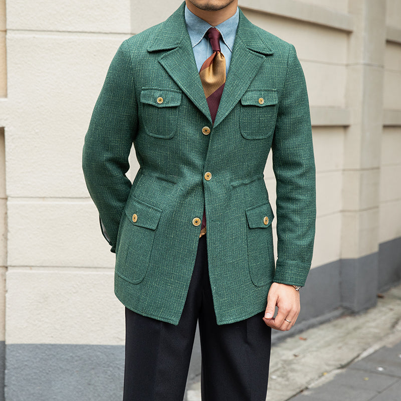 Dokulu Houndstooth Milano Takım Yaka Ceket