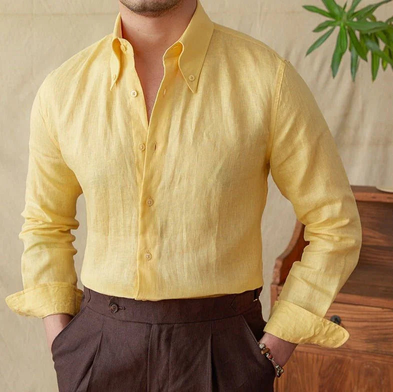 Genoa Keten Nokta Yaka Uzun Kollu Gömlek - Martin Milano