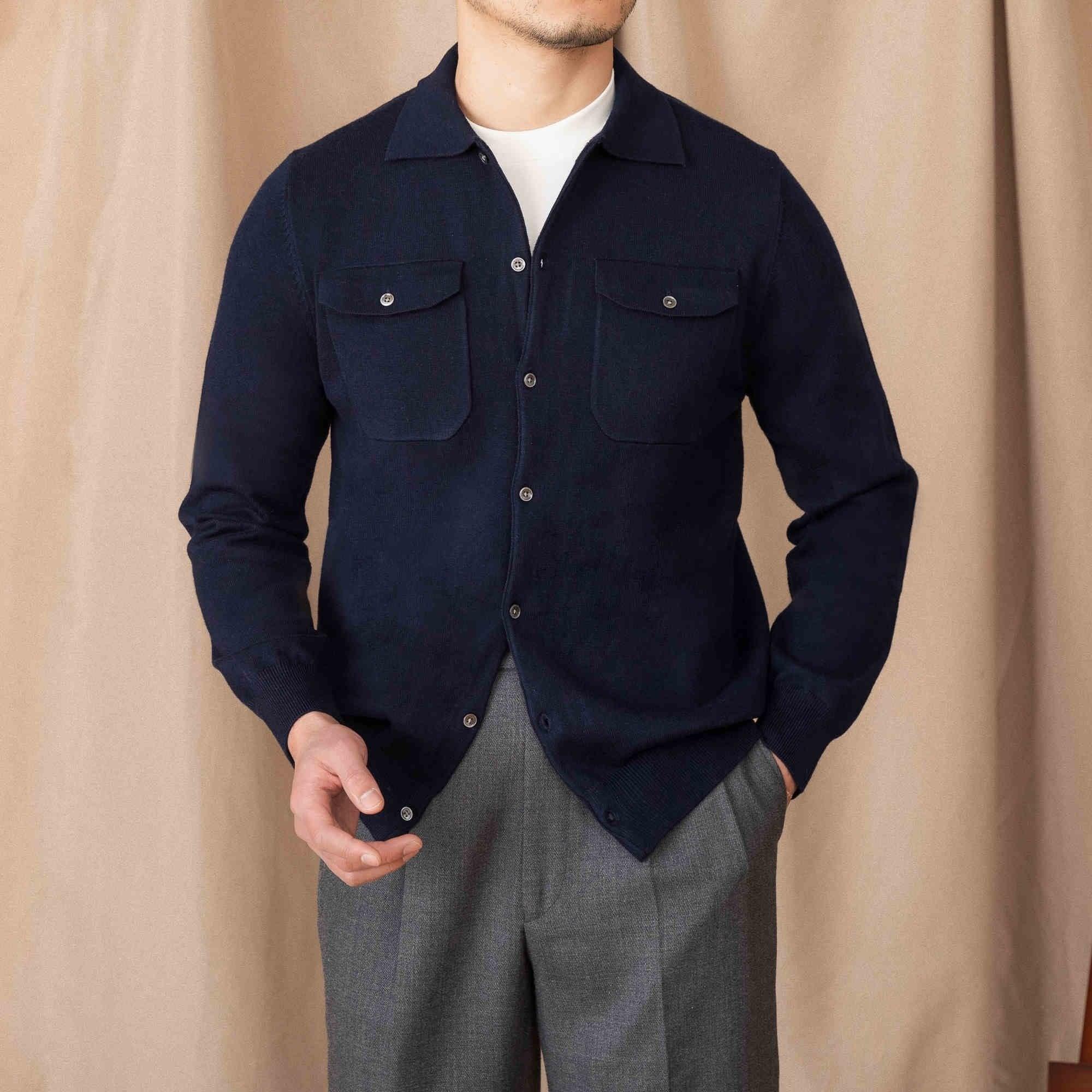 Göğüs Cepli Yün Uzun Kollu Örgü Hırka - Martin Milano