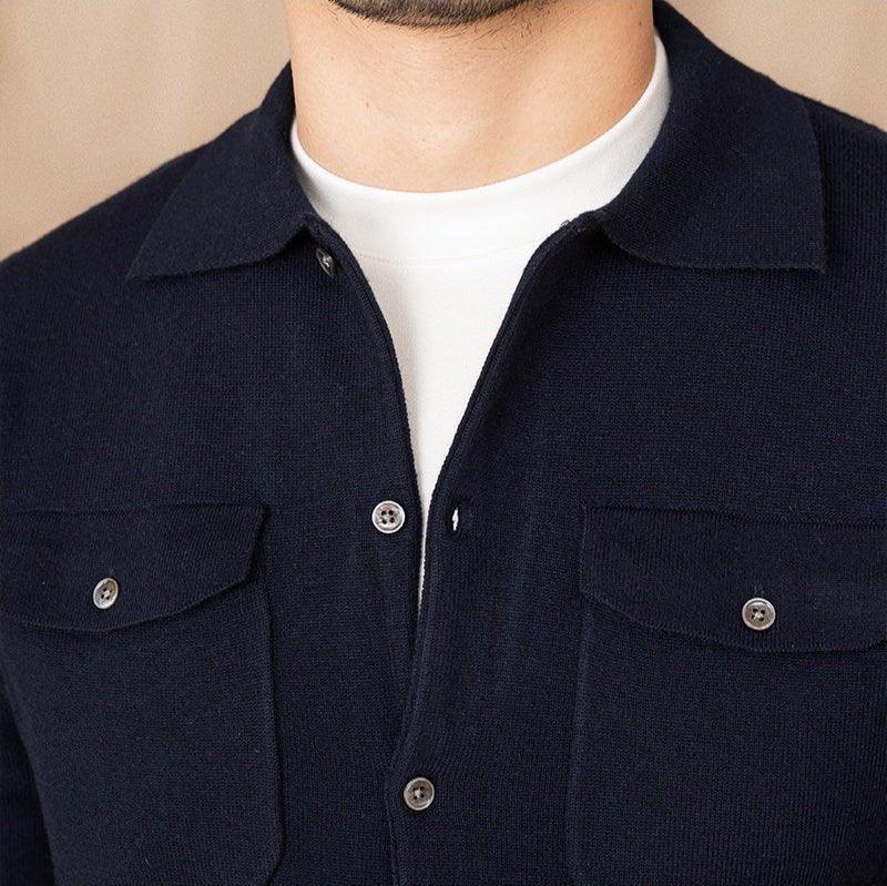 Göğüs Cepli Yün Uzun Kollu Örgü Hırka - Martin Milano