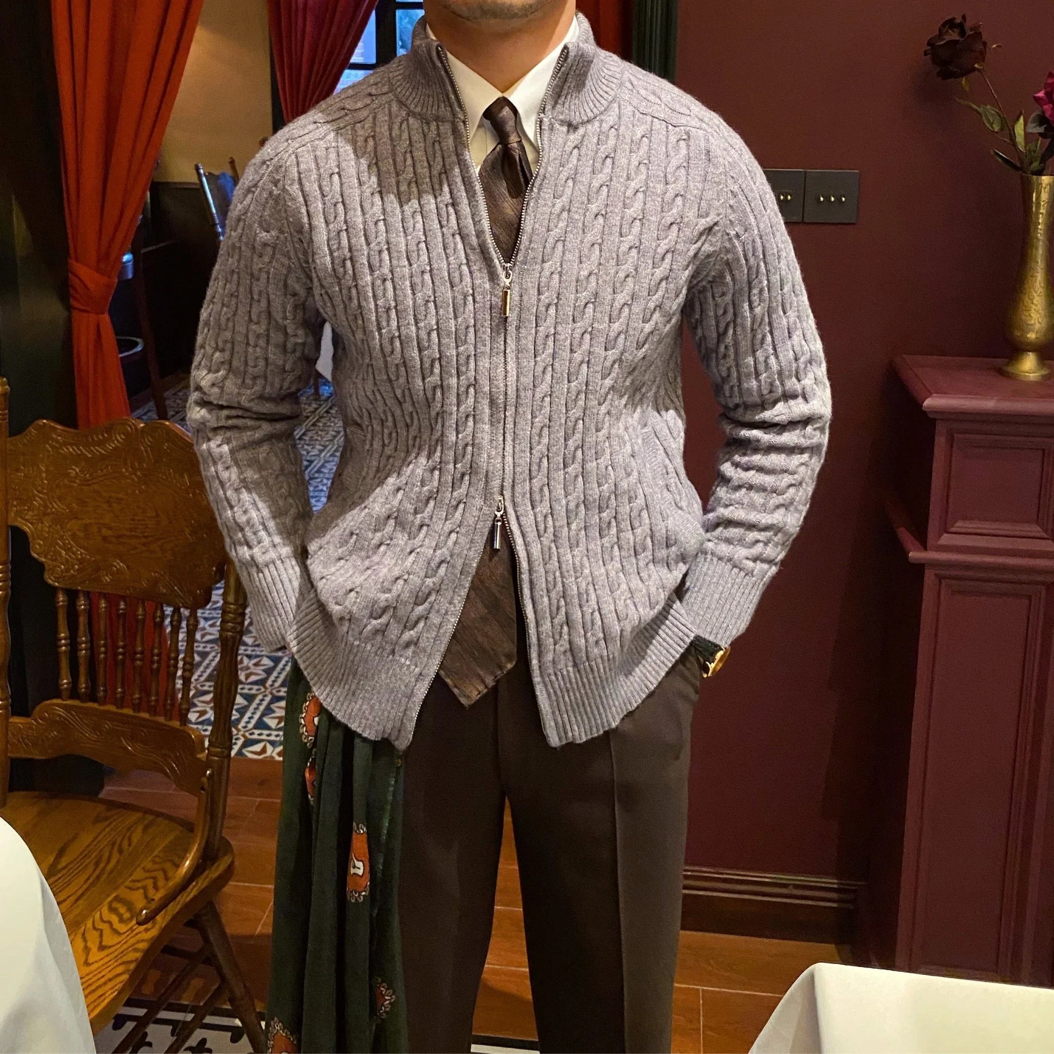 Heritage İplik Örgü Fermuarlı Hırka - Martin Milano