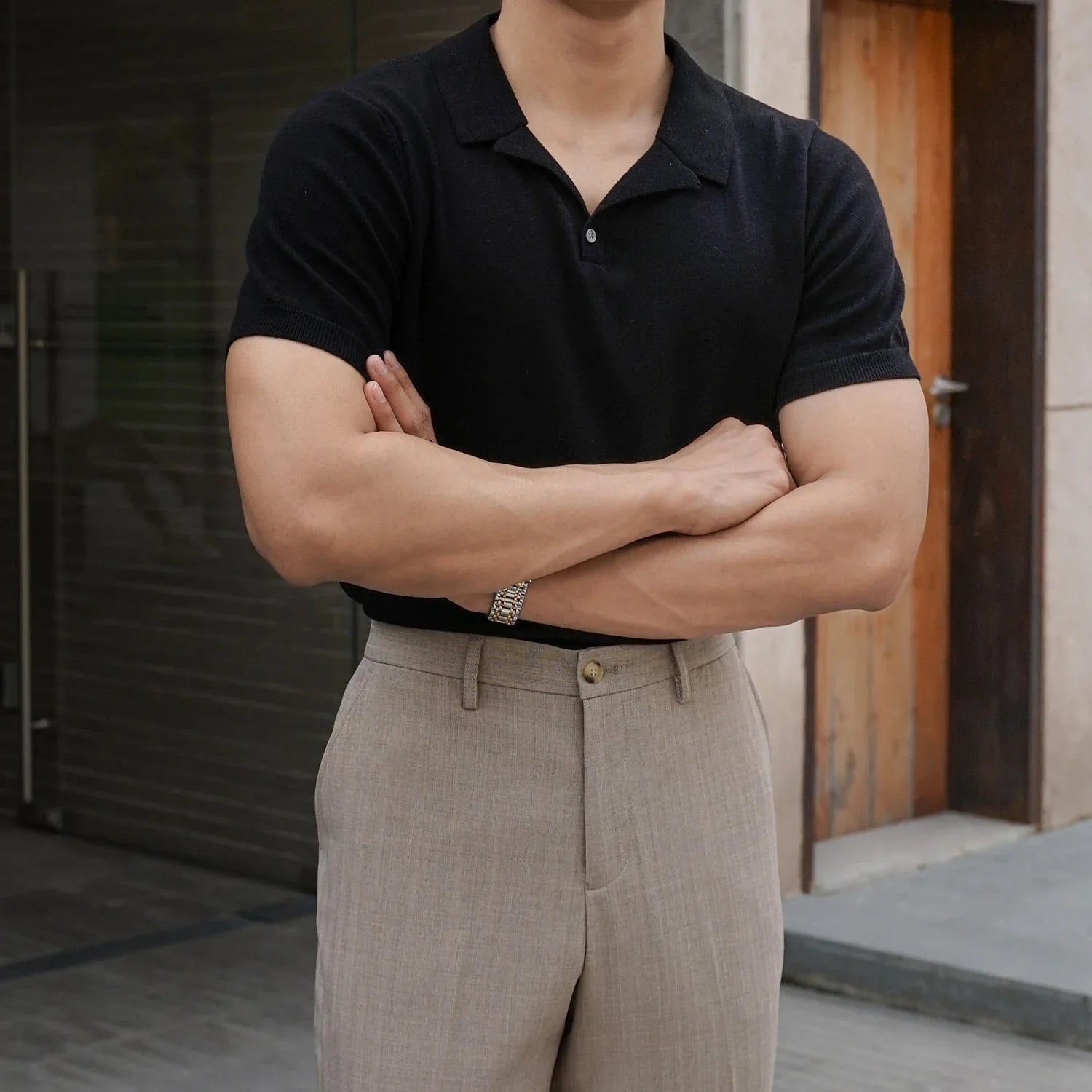 İnce Kesim Geniş Yaka Polo Tişört - Martin Milano