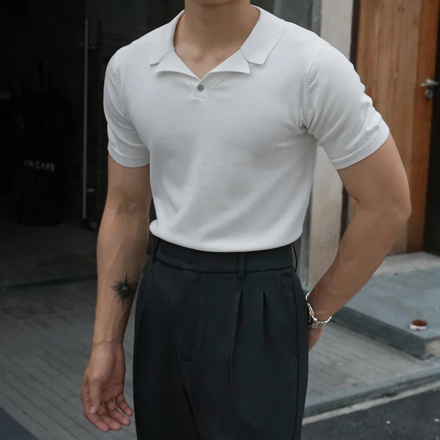 İnce Kesim Geniş Yaka Polo Tişört - Martin Milano