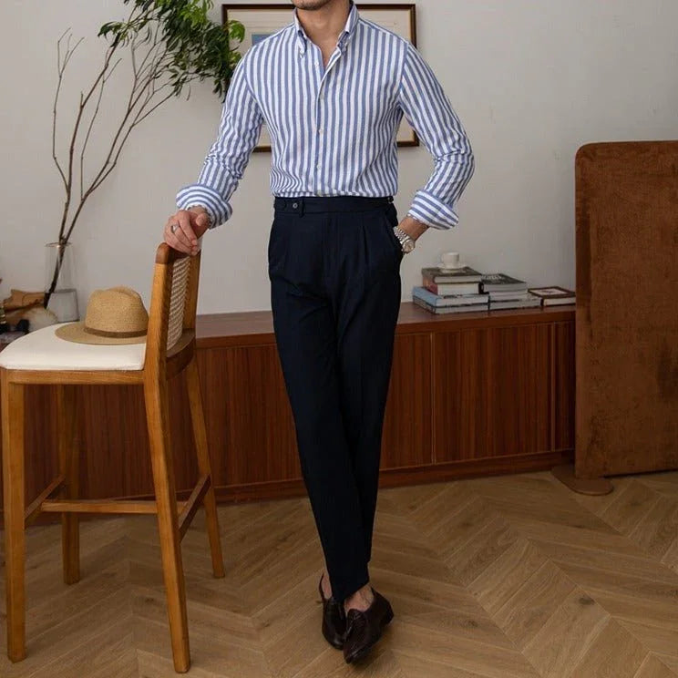 İnce Kesim Seersucker Çizgili Plaj Gömleği - Martin Milano