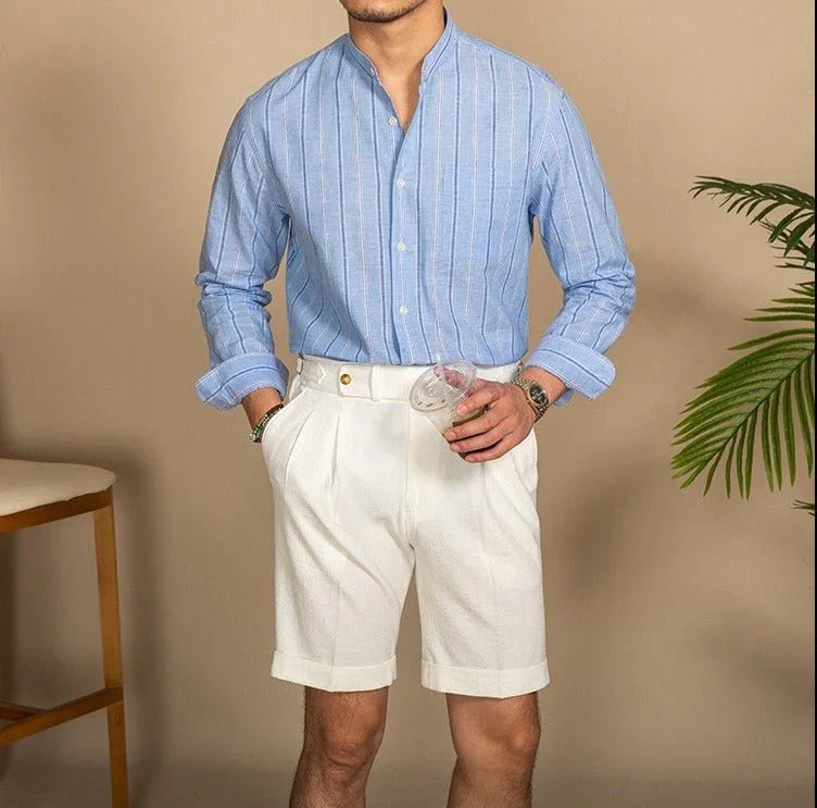 Keten Çizgili Yaka Gömlek - Martin Milano