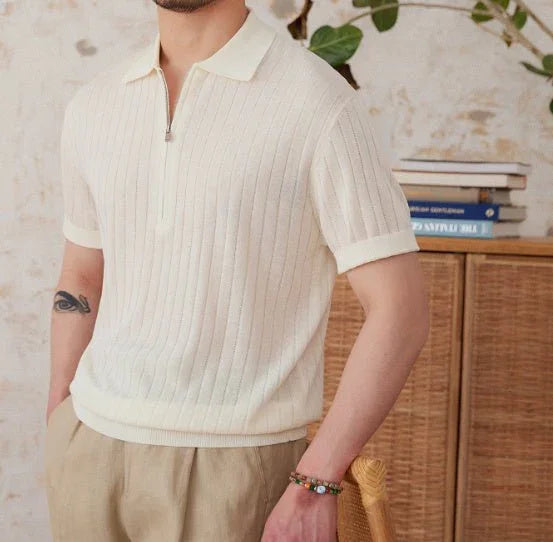 Keten Pliseli Yarım Fermuarlı Polo Gömlek - Martin Milano