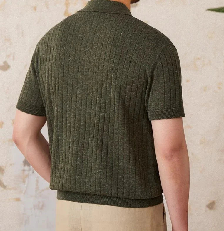 Keten Pliseli Yarım Fermuarlı Polo Gömlek - Martin Milano