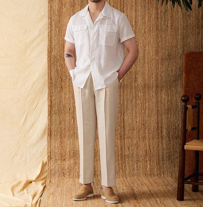 Küba Pamuk Keten Karışımlı Kısa Kollu Gömlek - Martin Milano