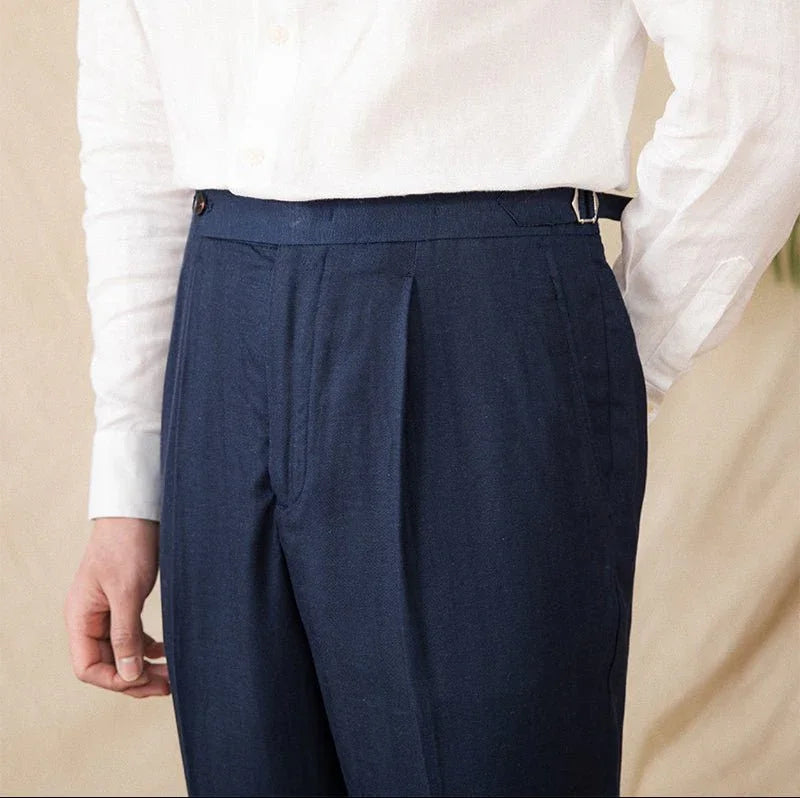 Marbella Pamuk Keten Düz Kesim Pilili Pantolon - Martin Milano