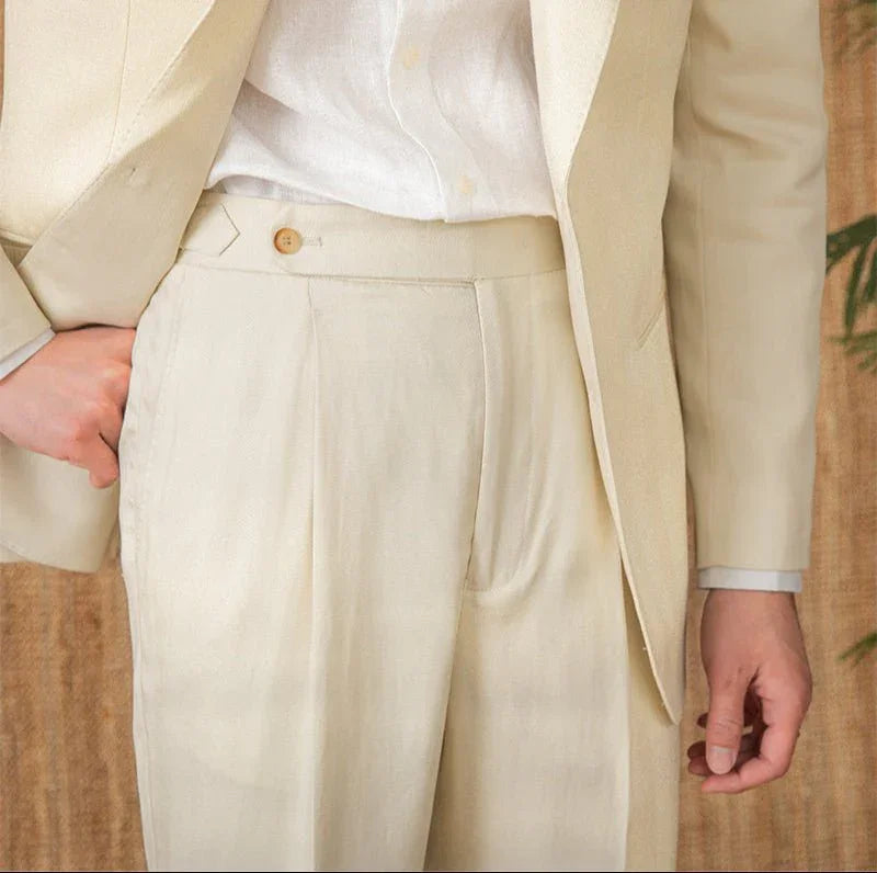 Marbella Pamuk Keten Düz Kesim Pilili Pantolon - Martin Milano