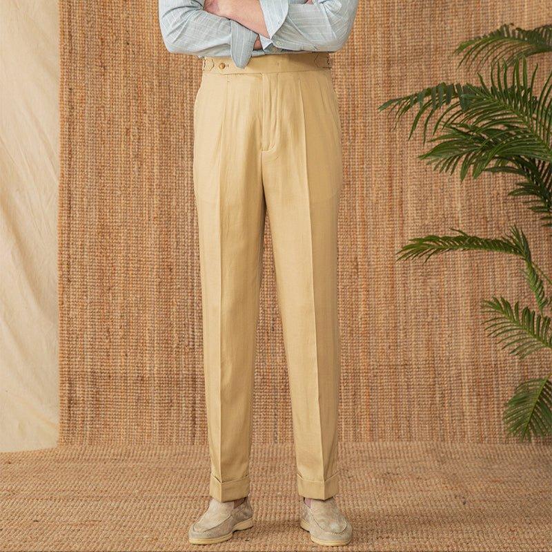 Marbella Pamuk Keten Düz Kesim Pilili Pantolon - Martin Milano