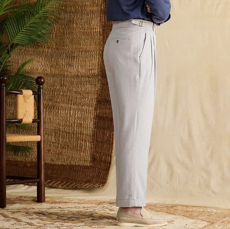 Monaco Linen Çift Kat Düz Kesim Pantolon - Martin Milano