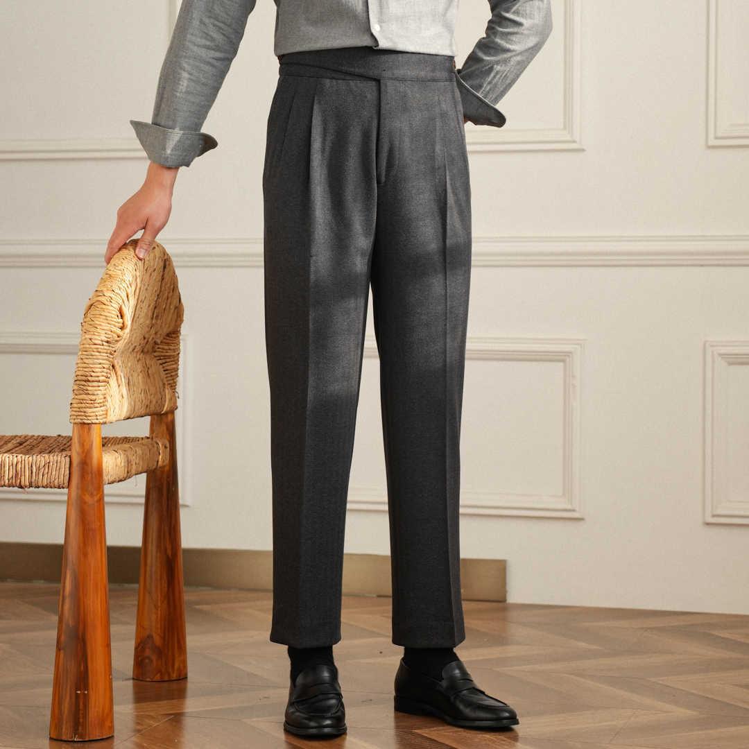 Moneglia Yün Düz Kesim Çift Kat Burgulu Pantolon - Martin Milano