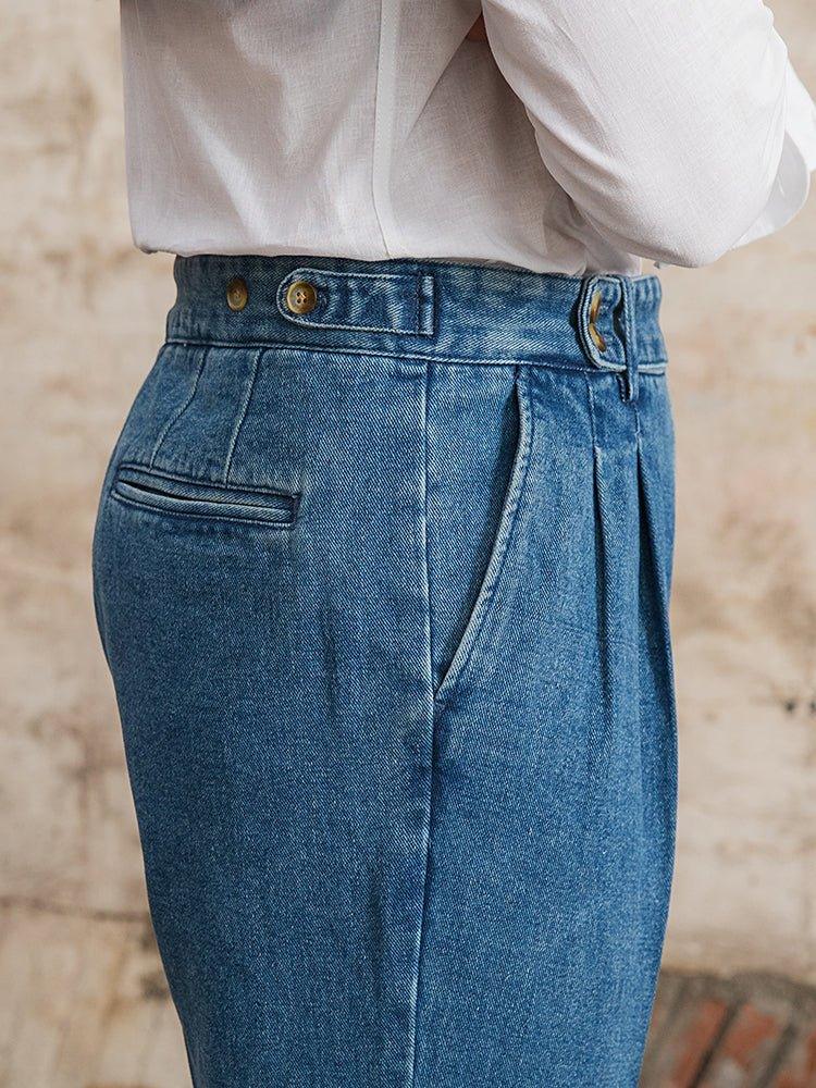 Portofino Çift Katlı Ters Dikiş Düz Kesim Kot Pantolon - Martin Milano