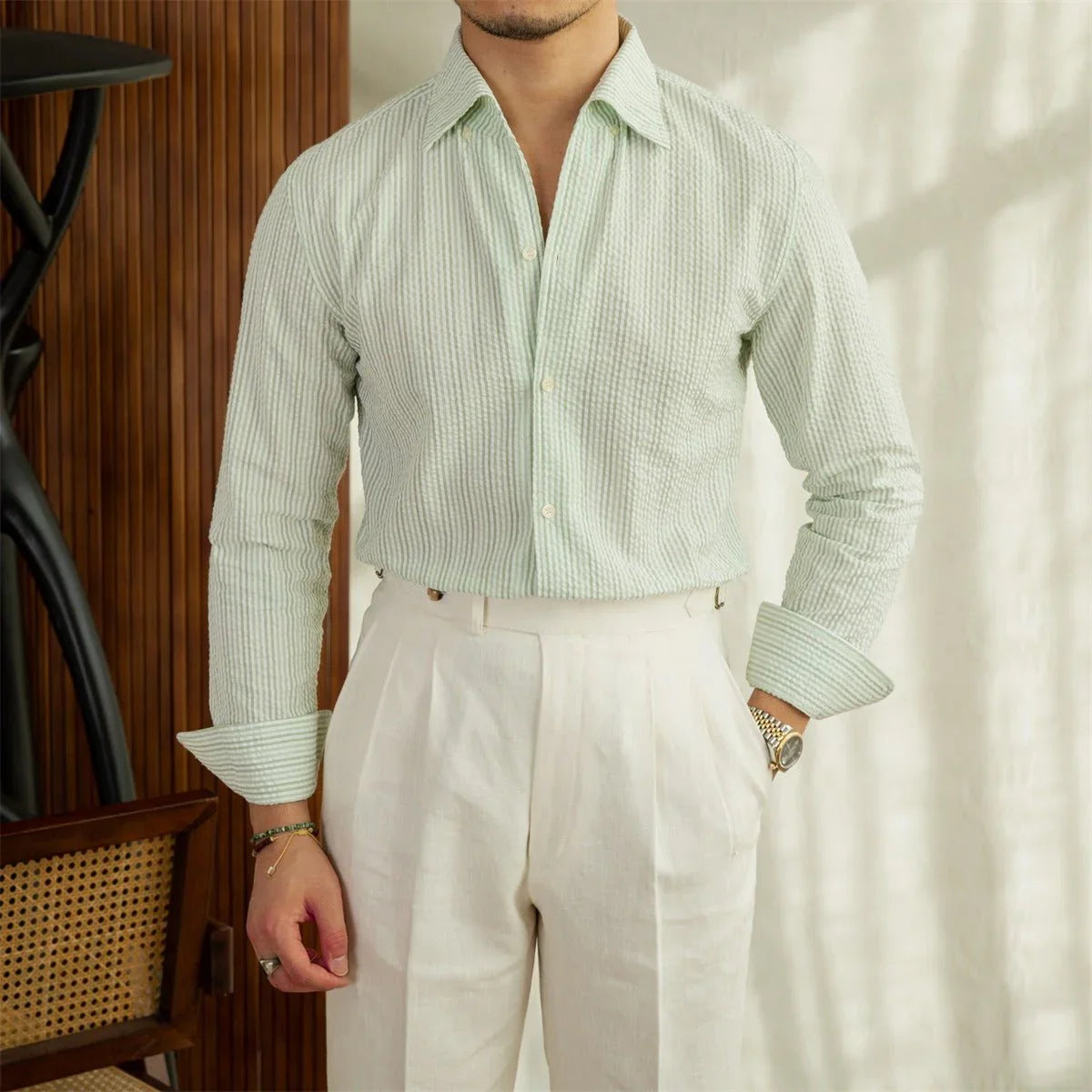 Positano Seersucker Çizgili Gömlek - Martin Milano