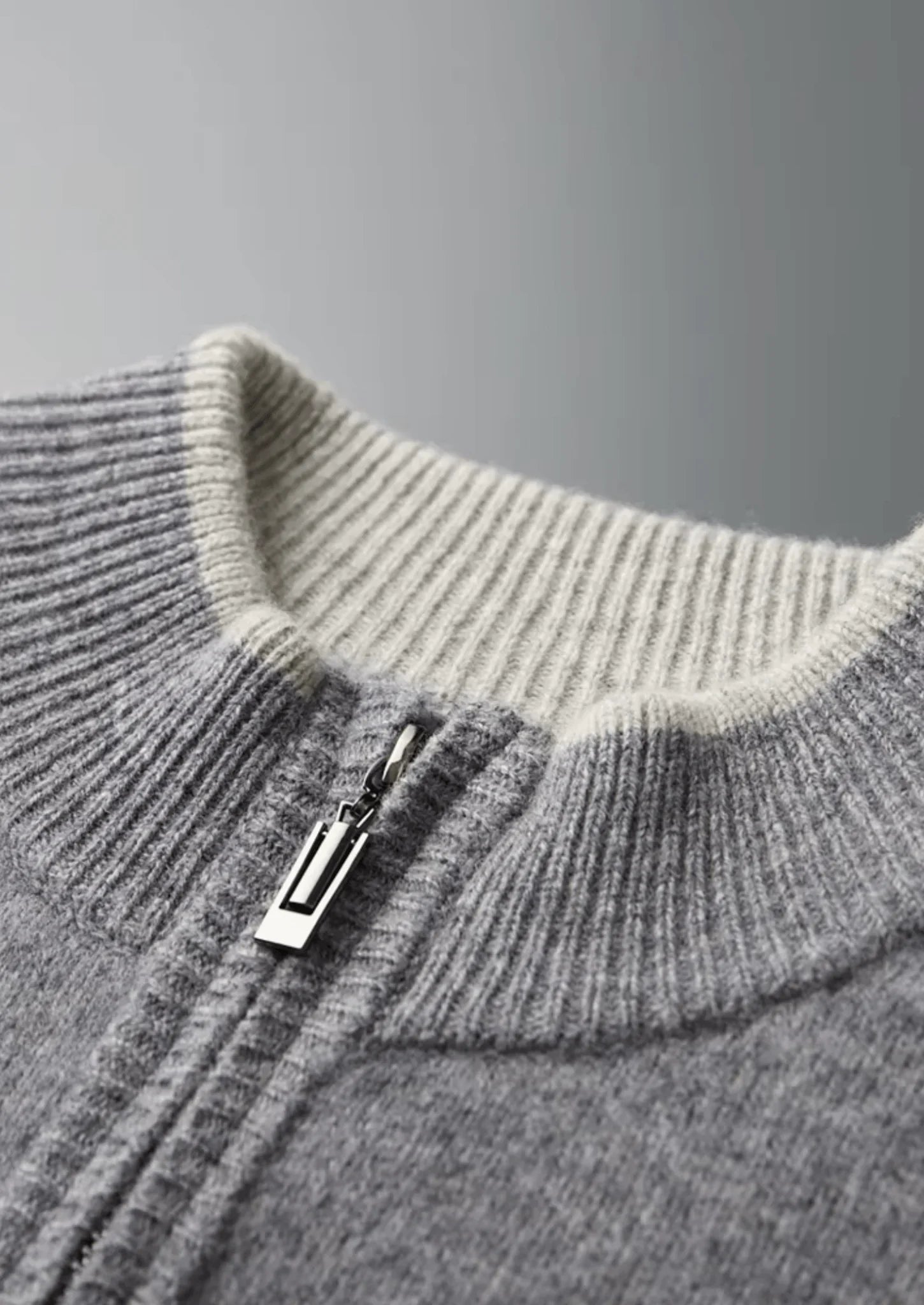 Saf Ekstra İnce Merino Yünü Çift Renk Fermuarlı Hırka - Martin Milano