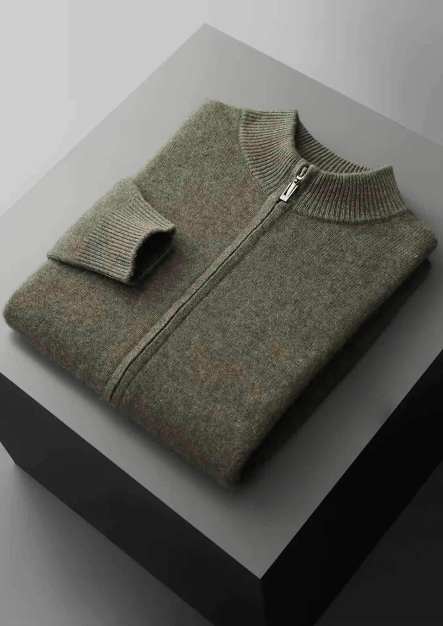 Saf Ekstra İnce Merino Yünü Fermuarlı Hırka - Martin Milano