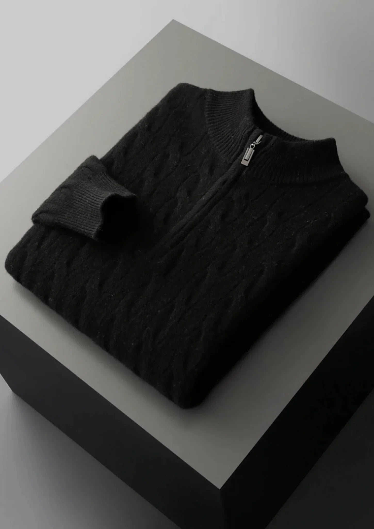 Saf Ekstra İnce Merino Yünü Örgü Yarım Fermuarlı Kazak - Martin Milano